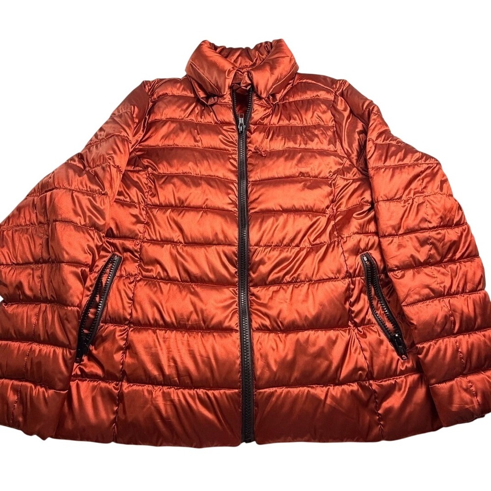 a.n.a A New Approach Packable Puffer Jacket Burnt Orange Satin 3X Plus Size A-1